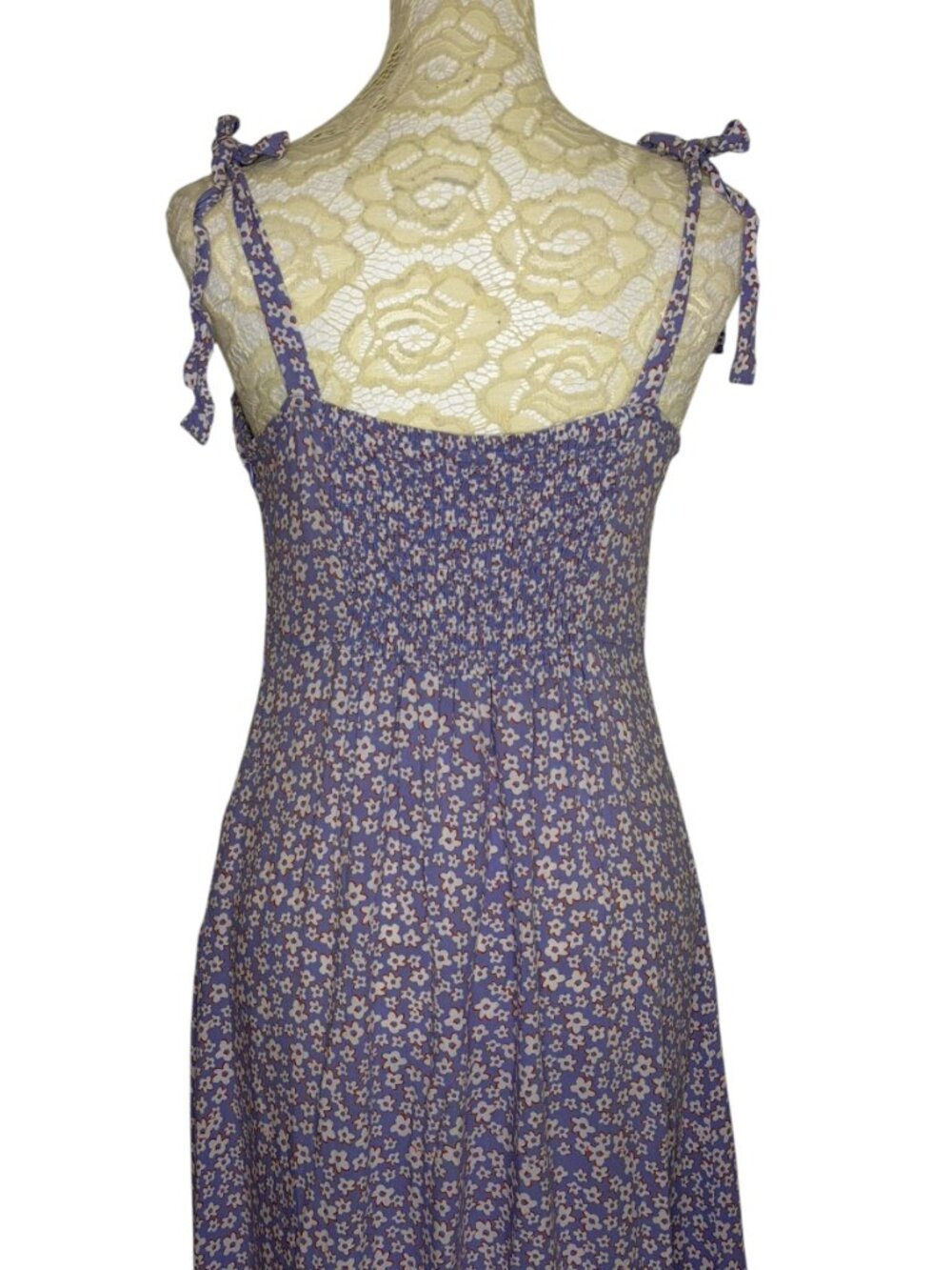 Auguste The Label Dean Gia Midi Dress Smocked Tie Shoulder Blue Floral 6 - Picture 6 of 8
